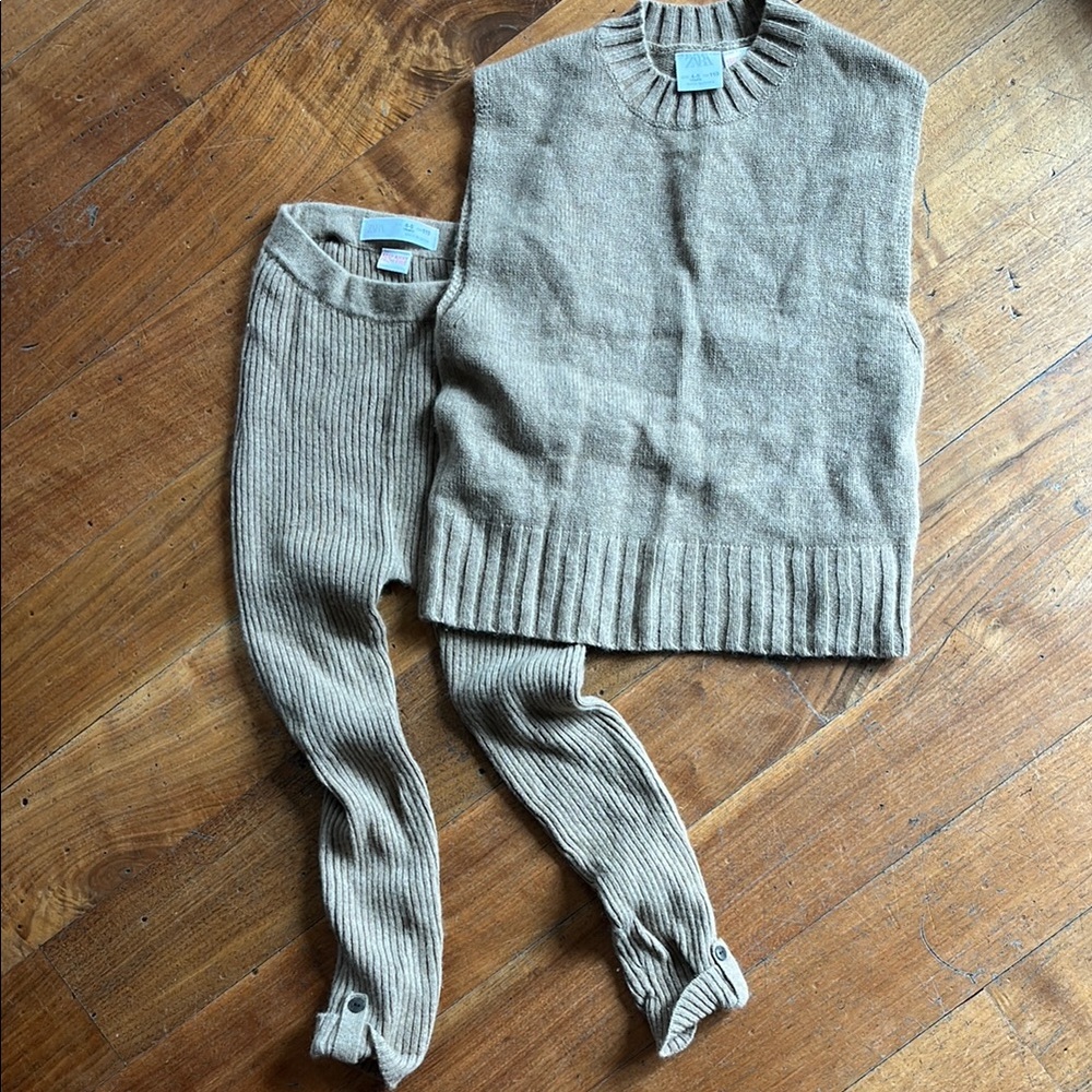 Cozy Zara Cashmere Sweater Vest and Pants Set in Taupe - 4-5T